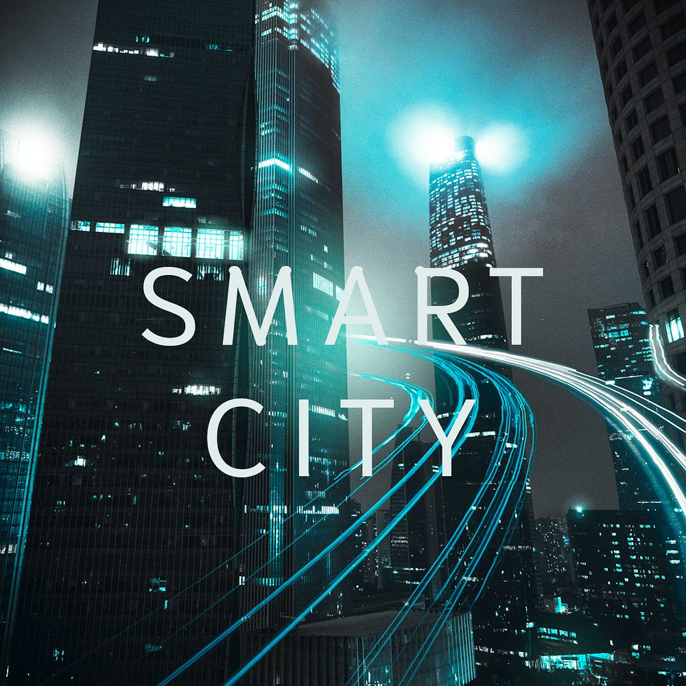 Smart city blue night light editable template