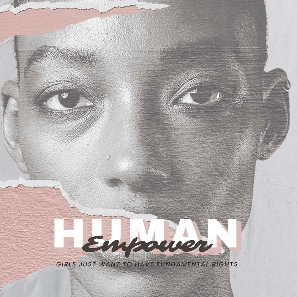 'Human Empower' psd woman portrait for human rights cocial media poster