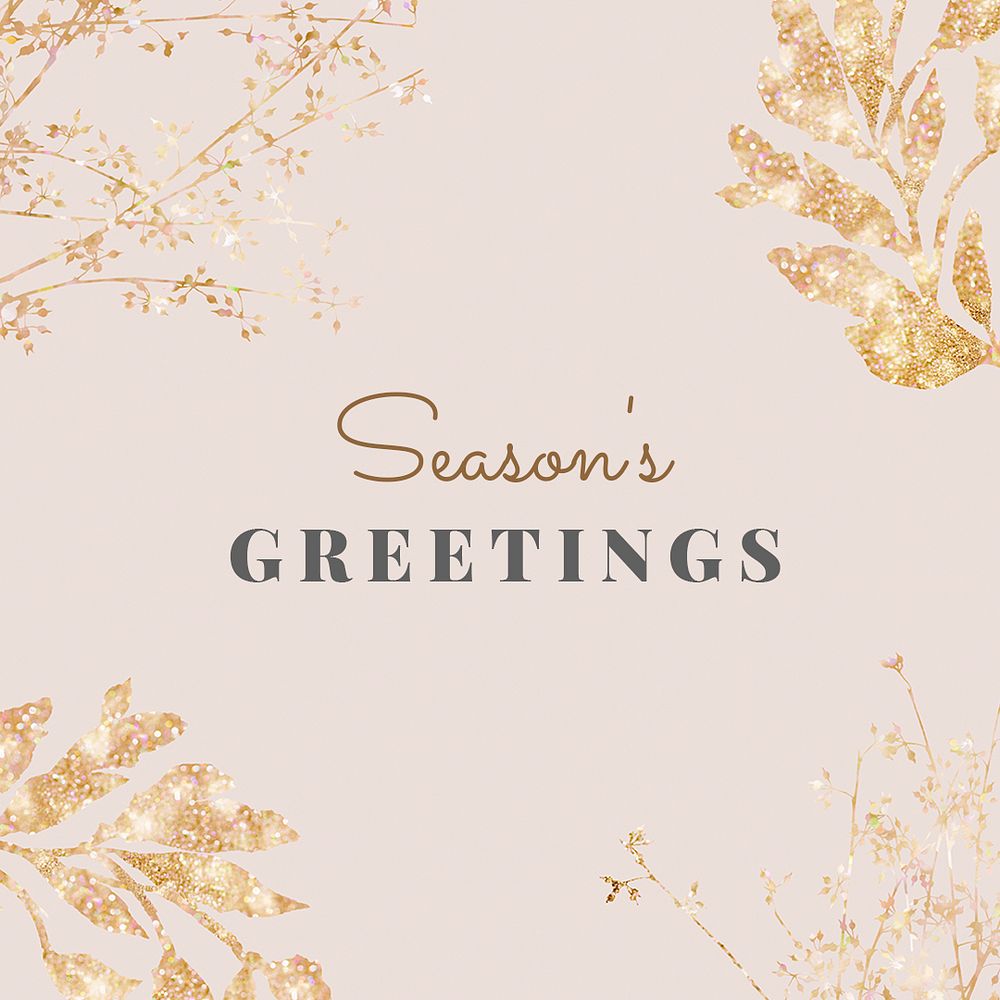 Season's greeting editable template psd glittery leaf social media post