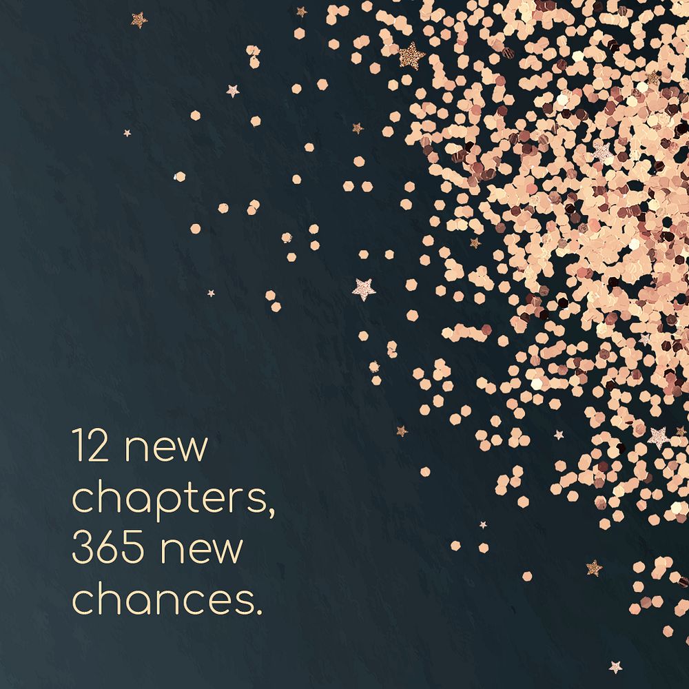 Rose gold confetti editable template psd with 12 new chapters 365 new chances social media post