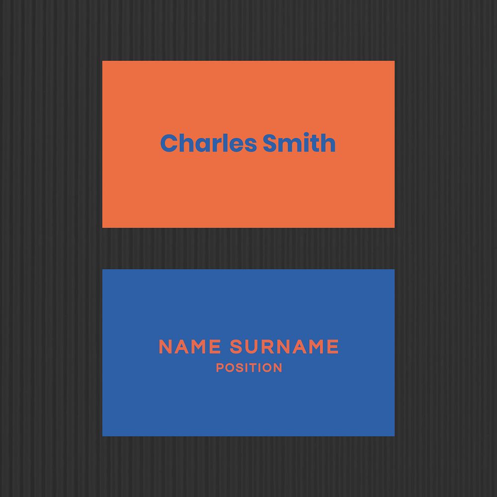 Business card template psd in orange and blue tone flatlay