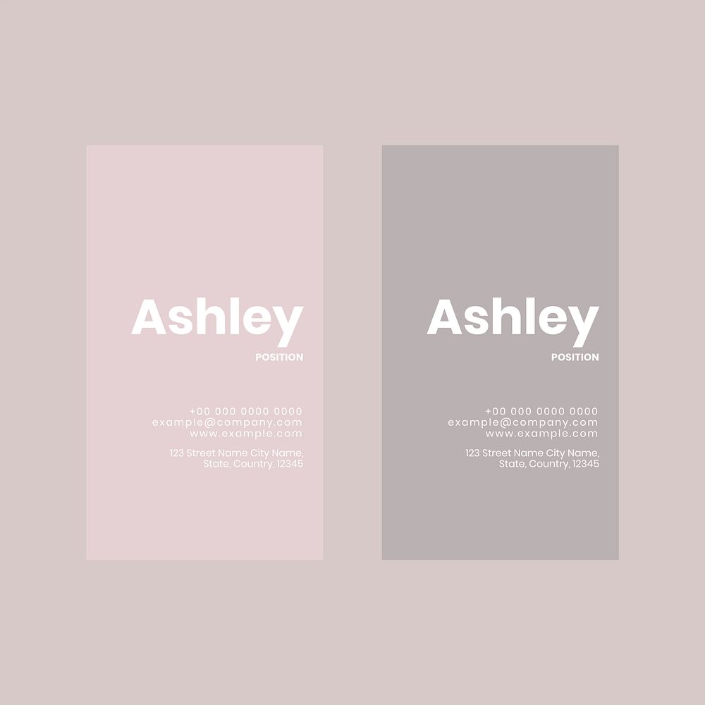 Business card template psd in pink and gray tone flatlay