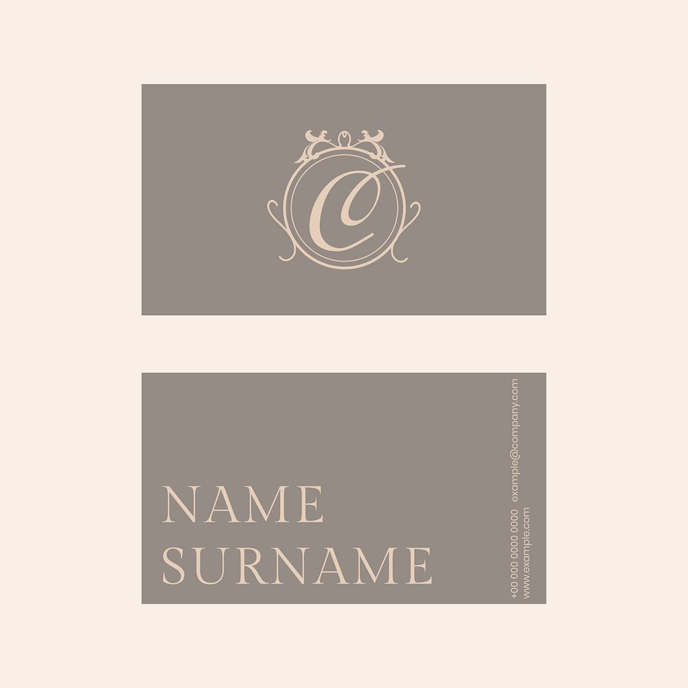 Luxury business card template psd in gold and gray tone with front and rear view flat lay