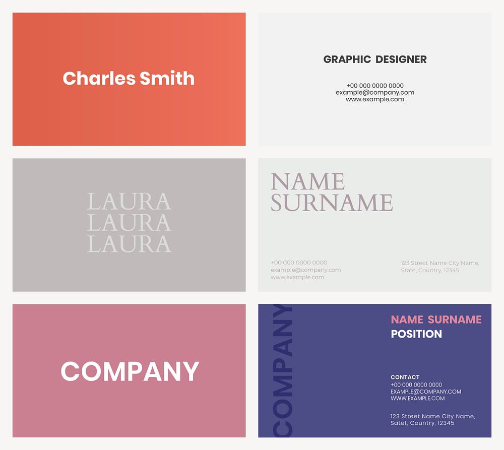 Business card template psd in colorful tone flatlay