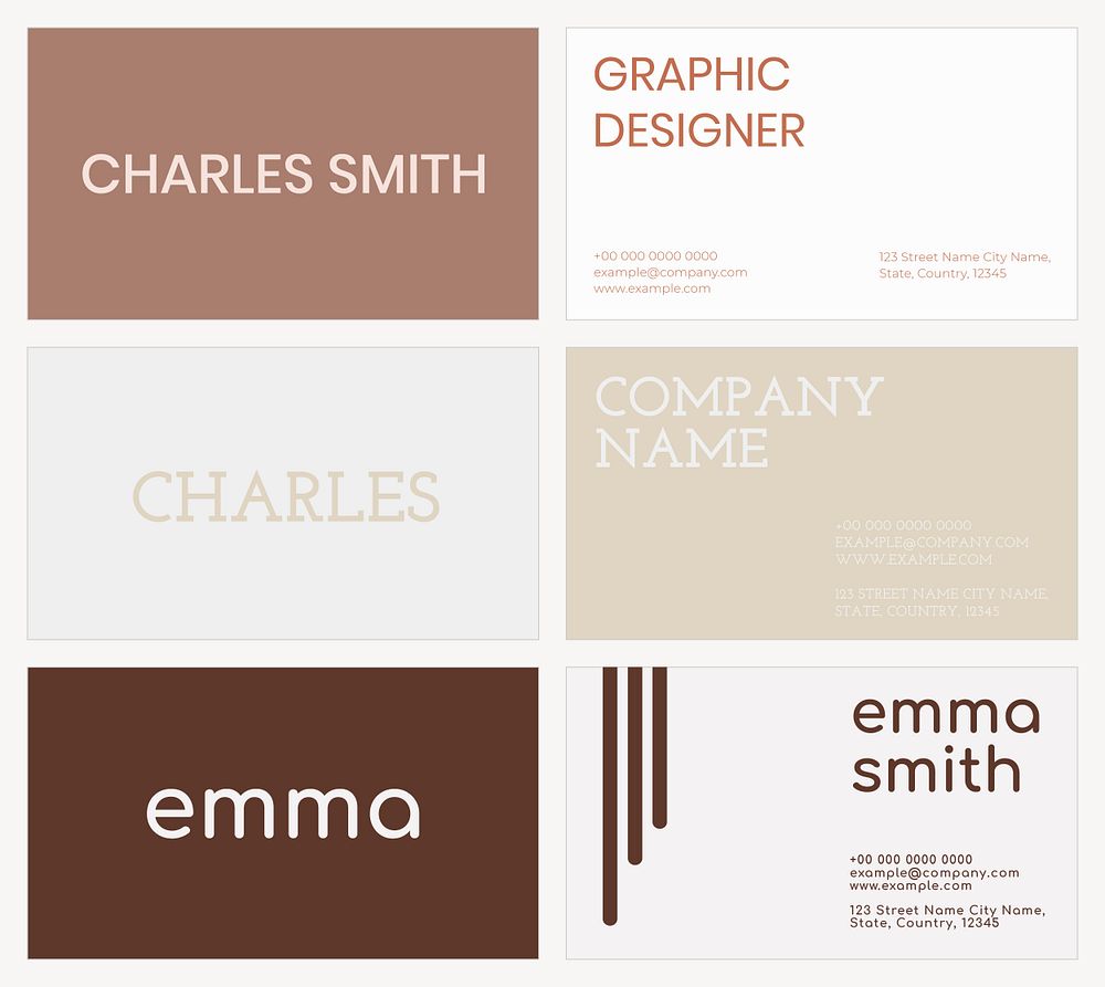Business card template psd in brown tone flatlay