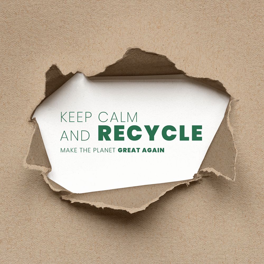 Recycle text psd template on ripped brown paper background