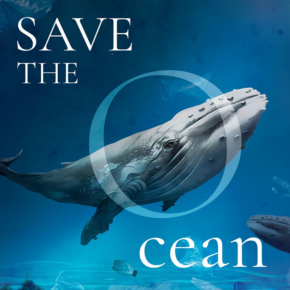Save the ocean template psd whale climate change campaign social media post