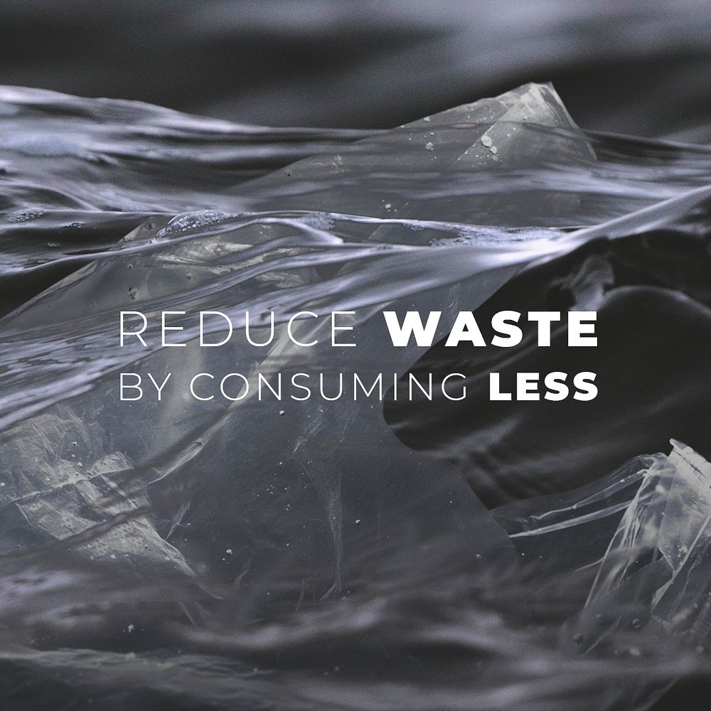 Reduce waste template psd with plastic bags background