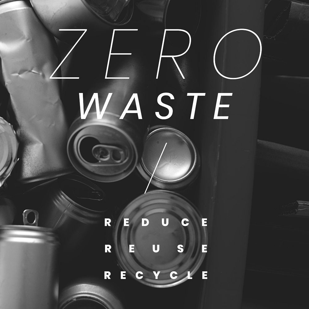 Reduce Reuse Recycle template psd grayscale zero waste social media post
