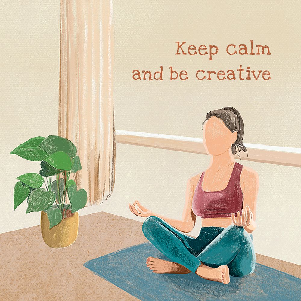 Yoga editable template psd with quote, keep calm and be creative