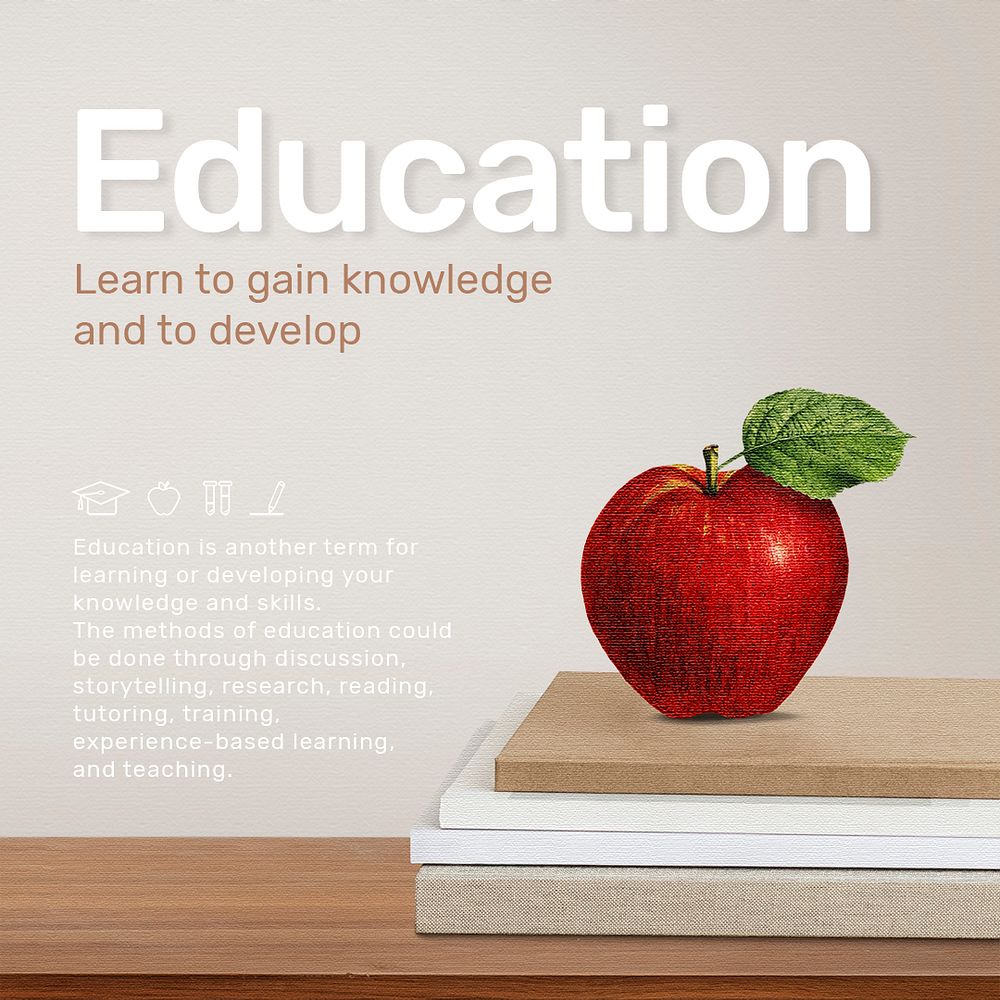 Education template psd with apple on book stack