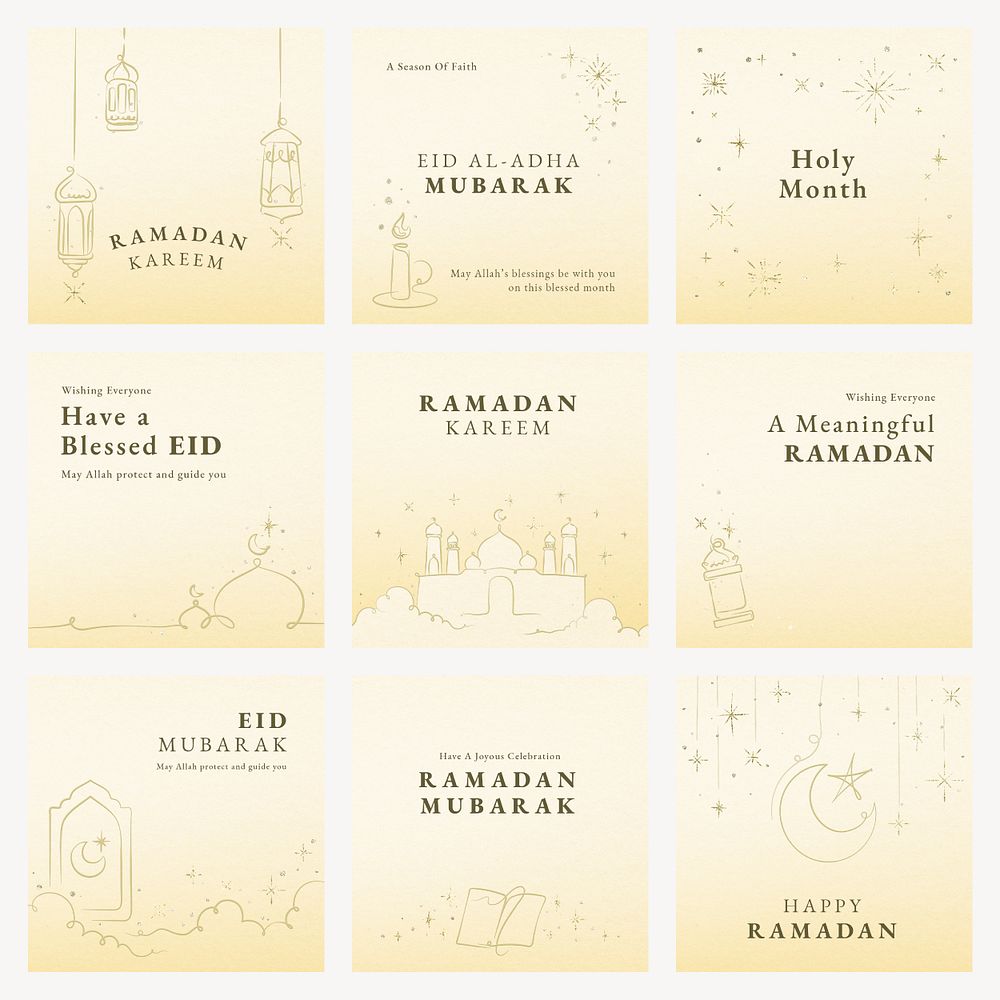 Ramadan social media template psd on yellow background set