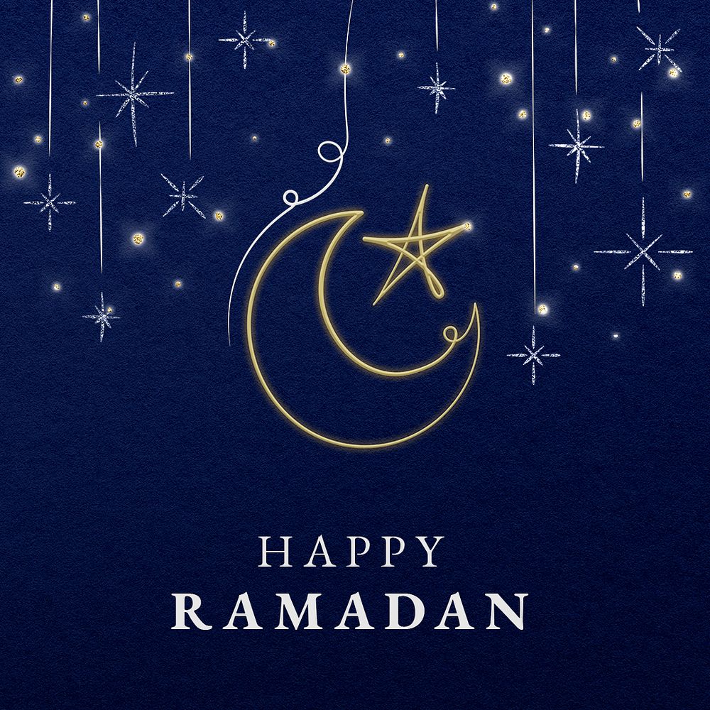 Eid mubarak editable template psd for social media post with crescent moon on blue background