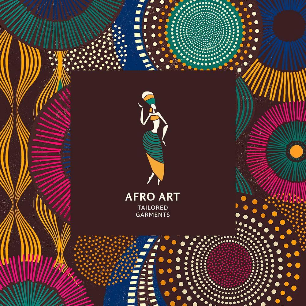 African tribal ethnic pattern template psd with minimal logo