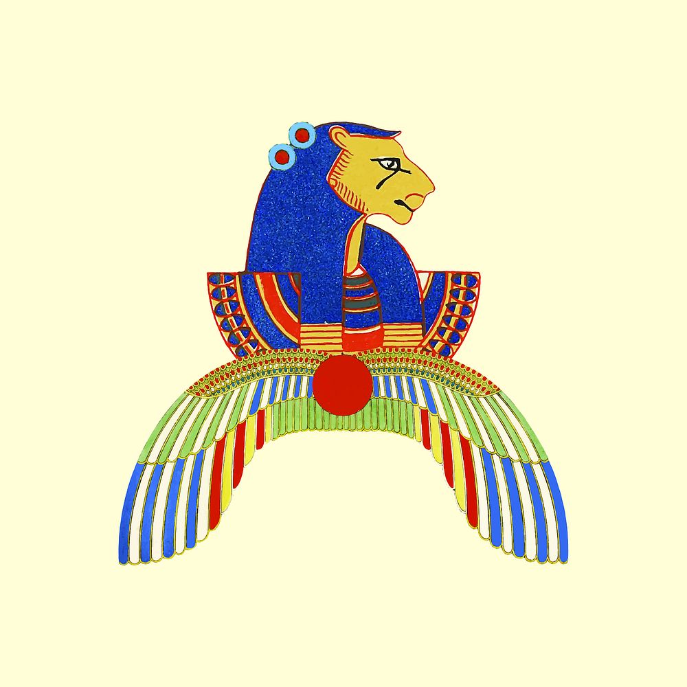 Egyptian Maahes vector lion headed god illustration, remixed from public domain artworks