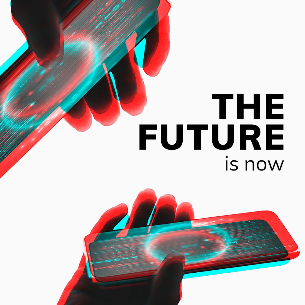 Futuristic smartphone technology template psd in double color exposure effect