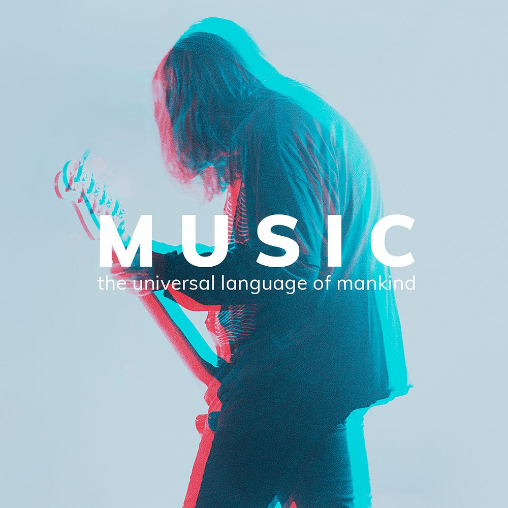 Double color exposure psd template with bassist performing in a concert