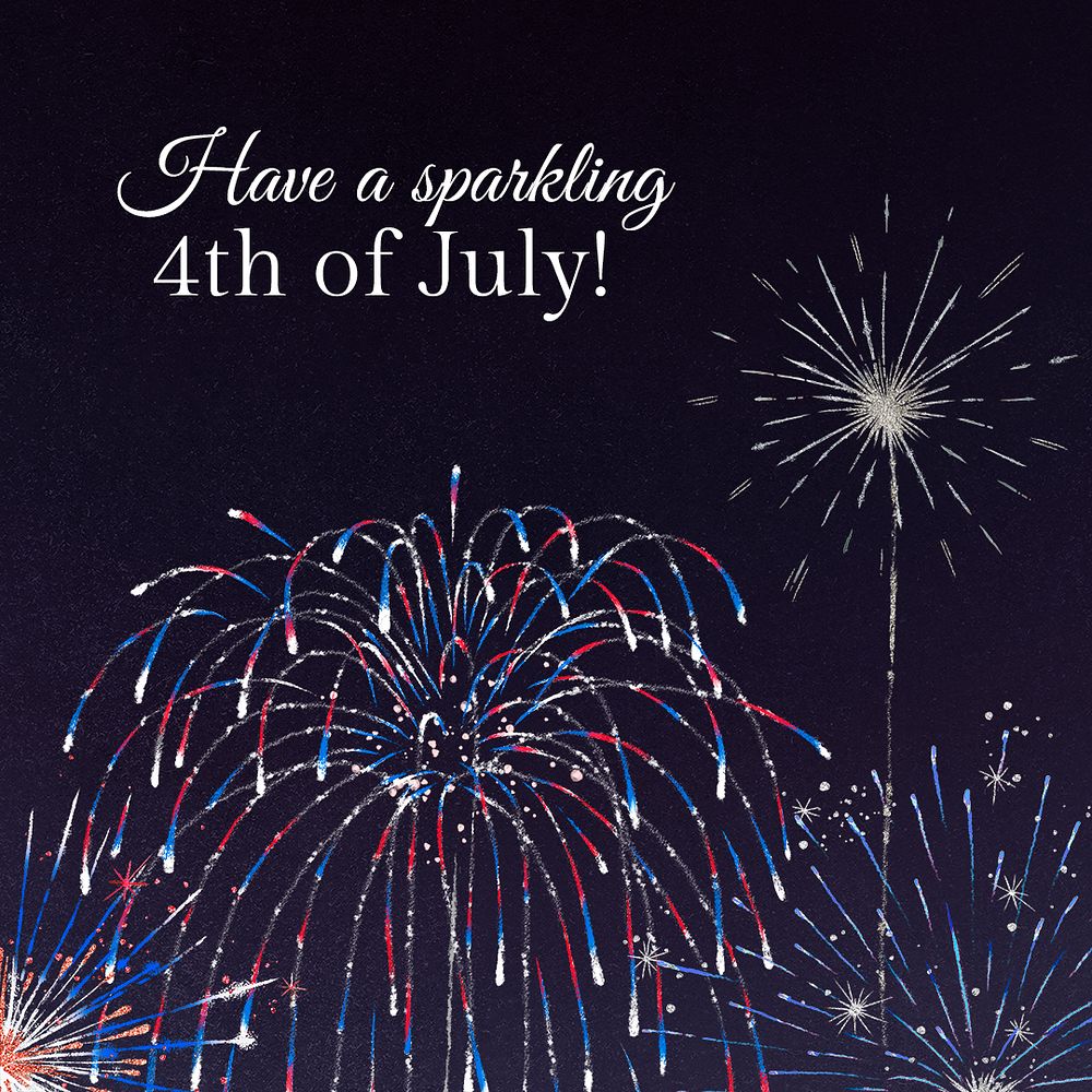 Shiny fireworks template psd for social media post with editable text, Have a sparkling 4th of July
