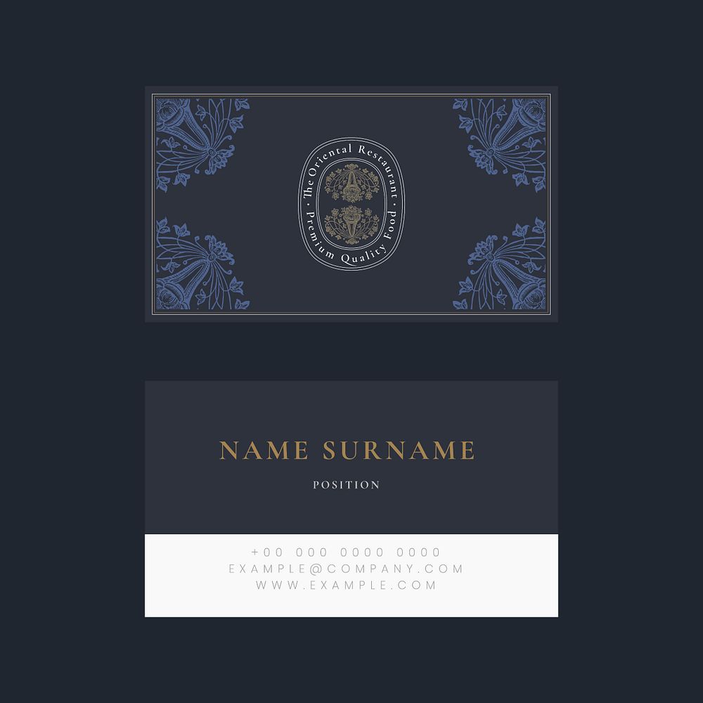 Vintage business card template psd for restaurant, remixed from public domain artworks