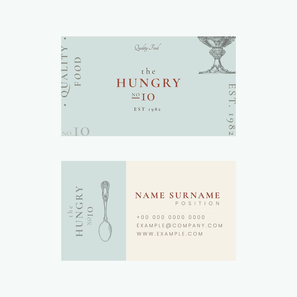 Aesthetic business card template psd for restaurant, remixed from public domain artworks