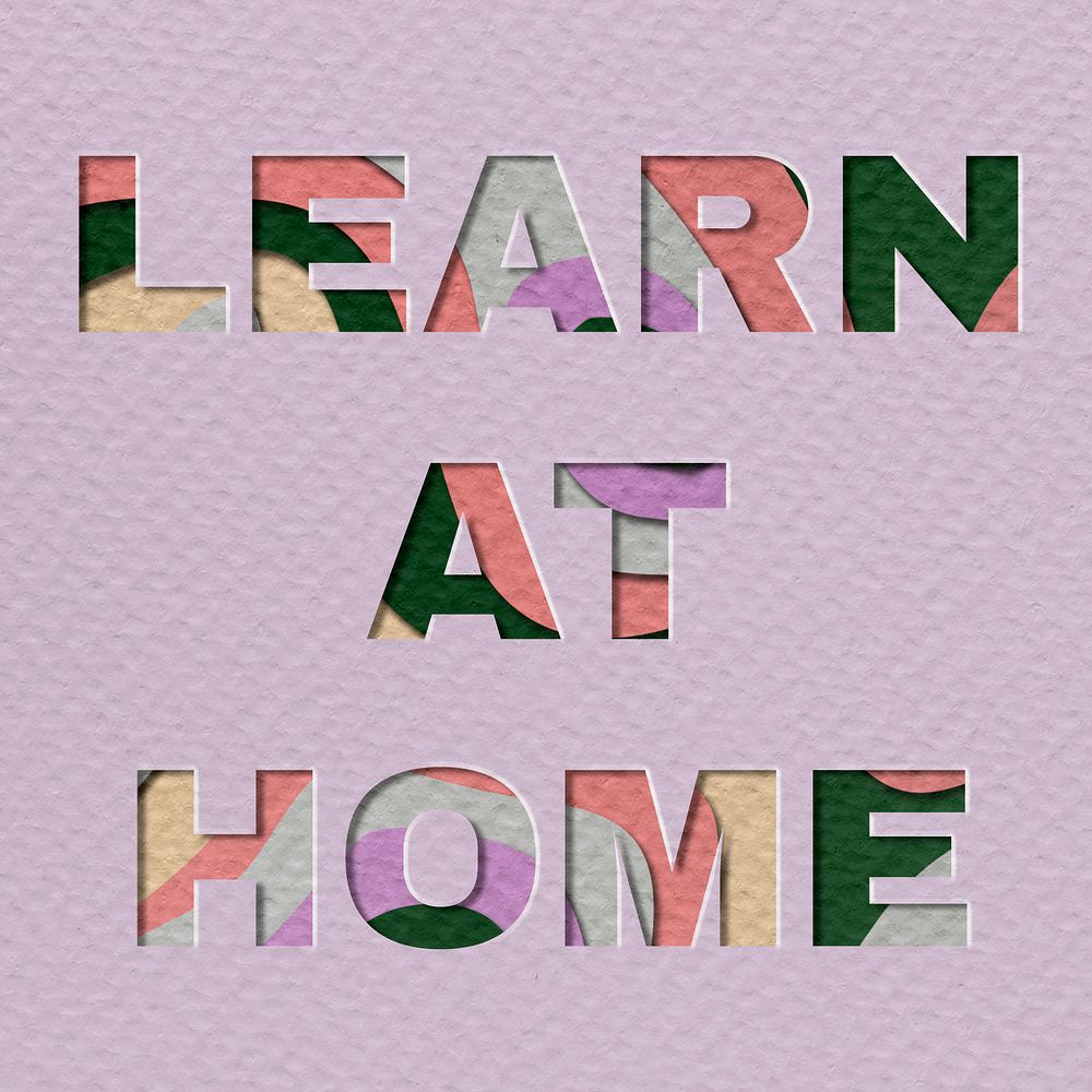 Learn at home typography in paper cut font