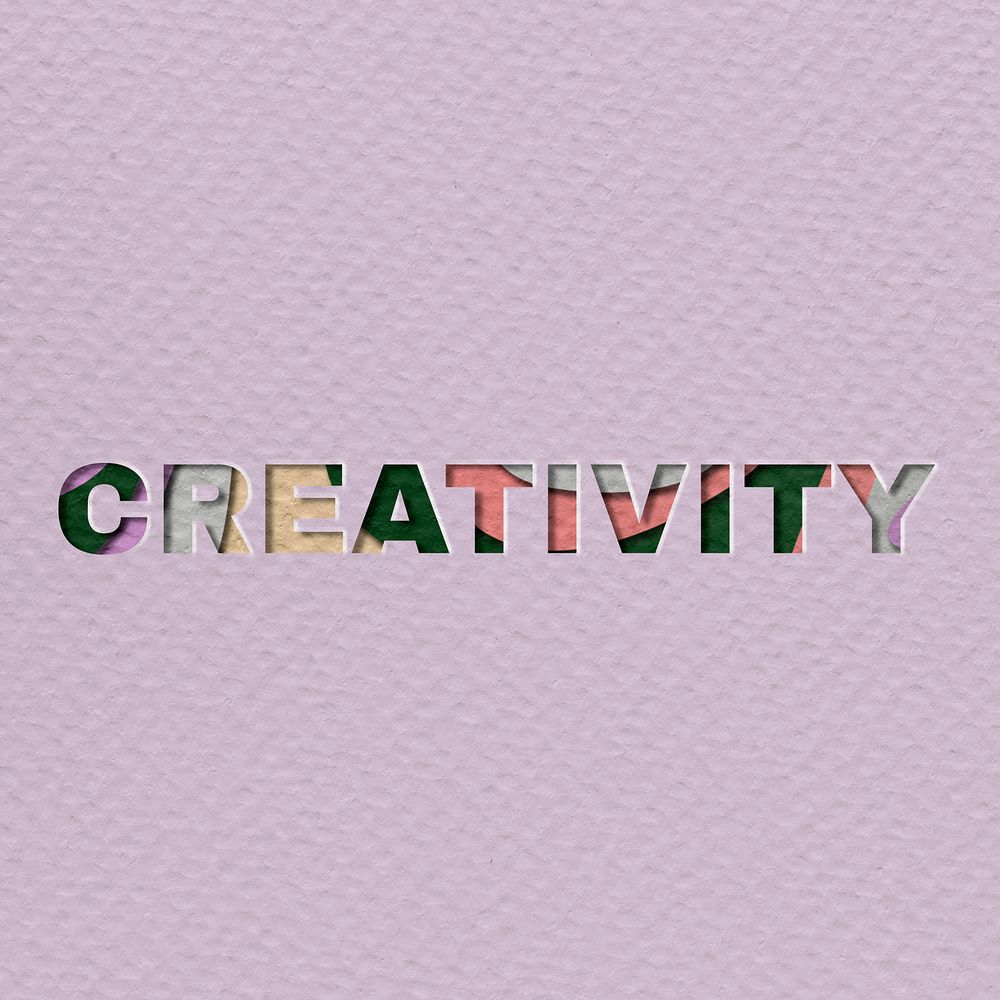 Creativity paper cut typography on purple background