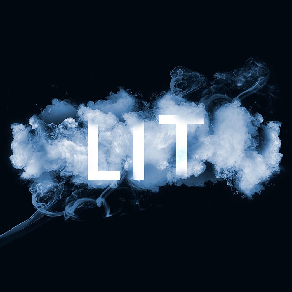LIT smoke typography on black background