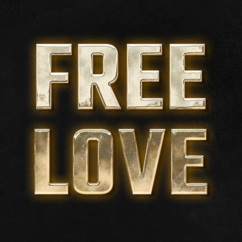 Free love 3d golden typography on black background