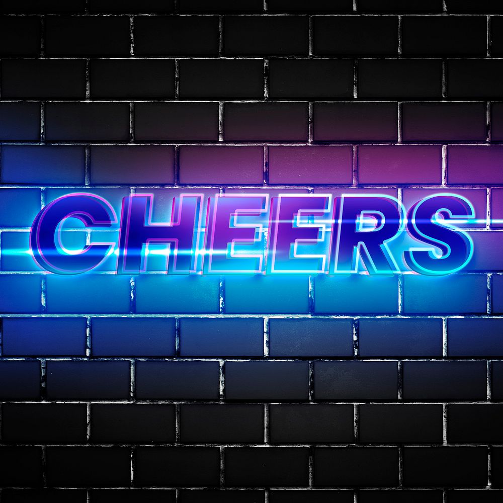 Cheers text in 3d glow font