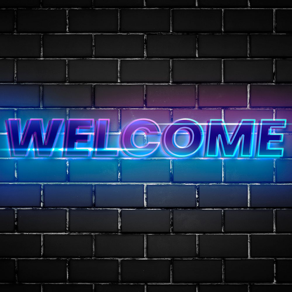 Welcome 3d glow typography on brick wall background