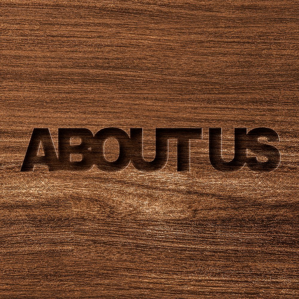 About us typography in engraved wood font