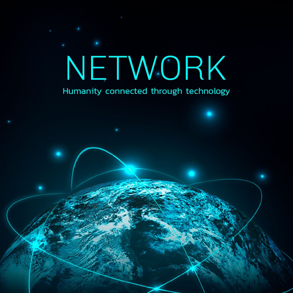Digital global network template psd connection technology for social media post
