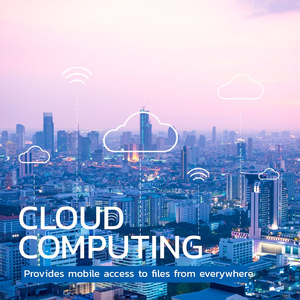 Cloud computing template psd for smart city social media post