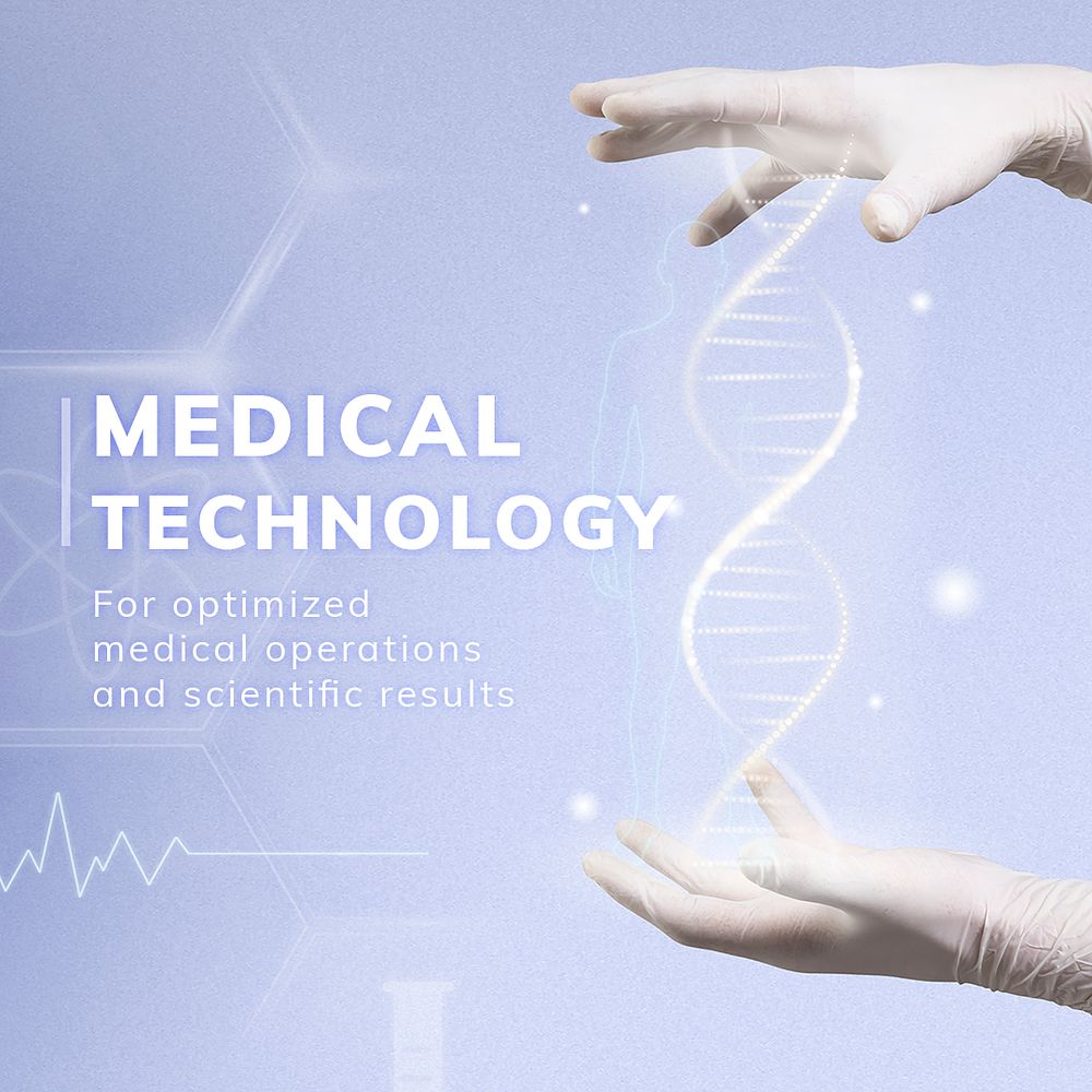 Medical technology science template psd with DNA helix social media post