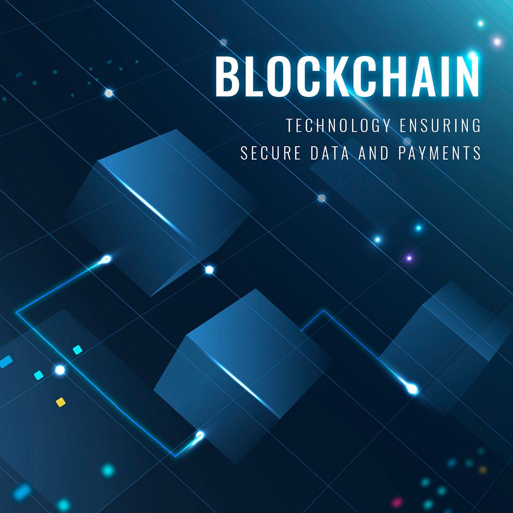 Blockchain technology security template psd data and payment securing social media post
