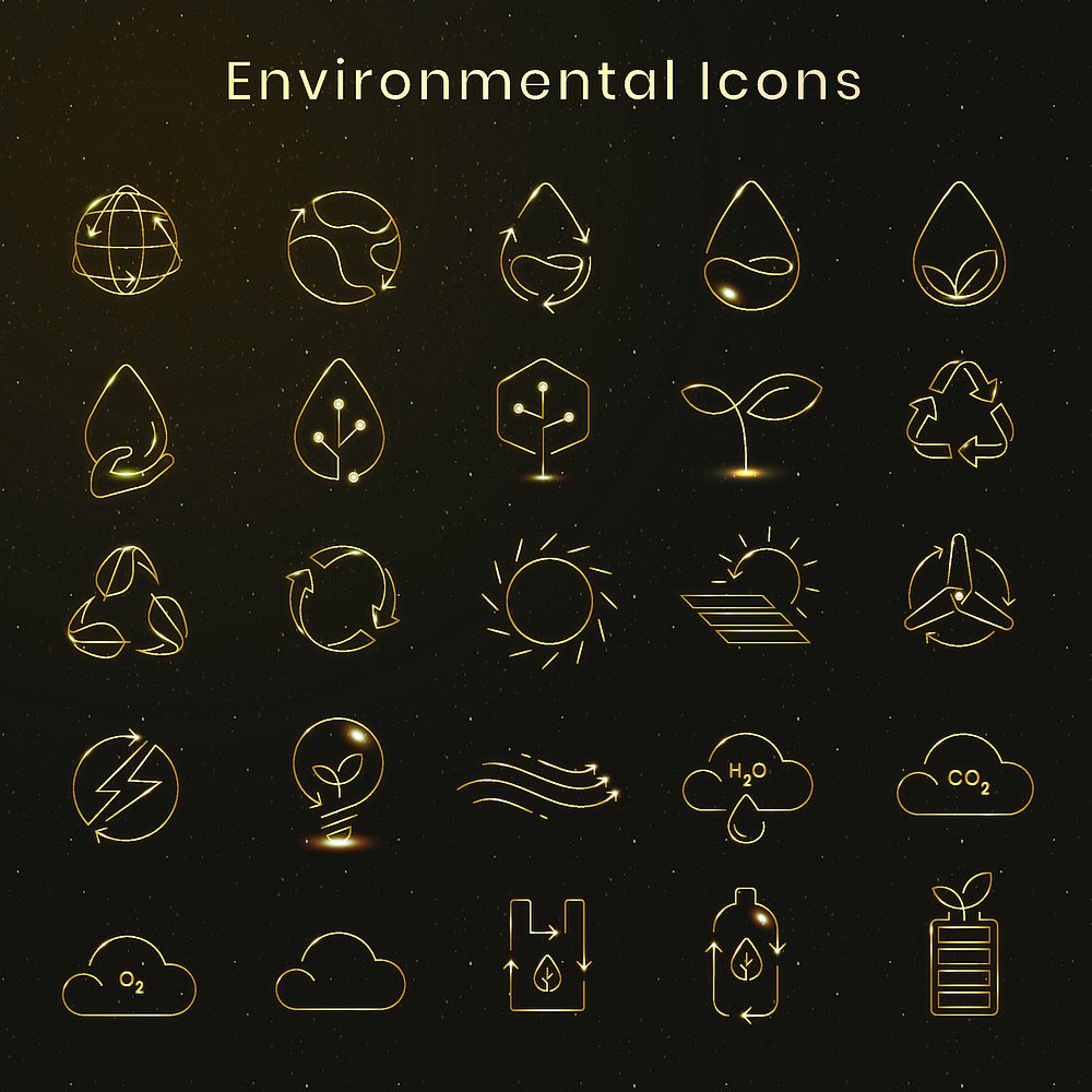 Environmental icon vector in gold tone set
