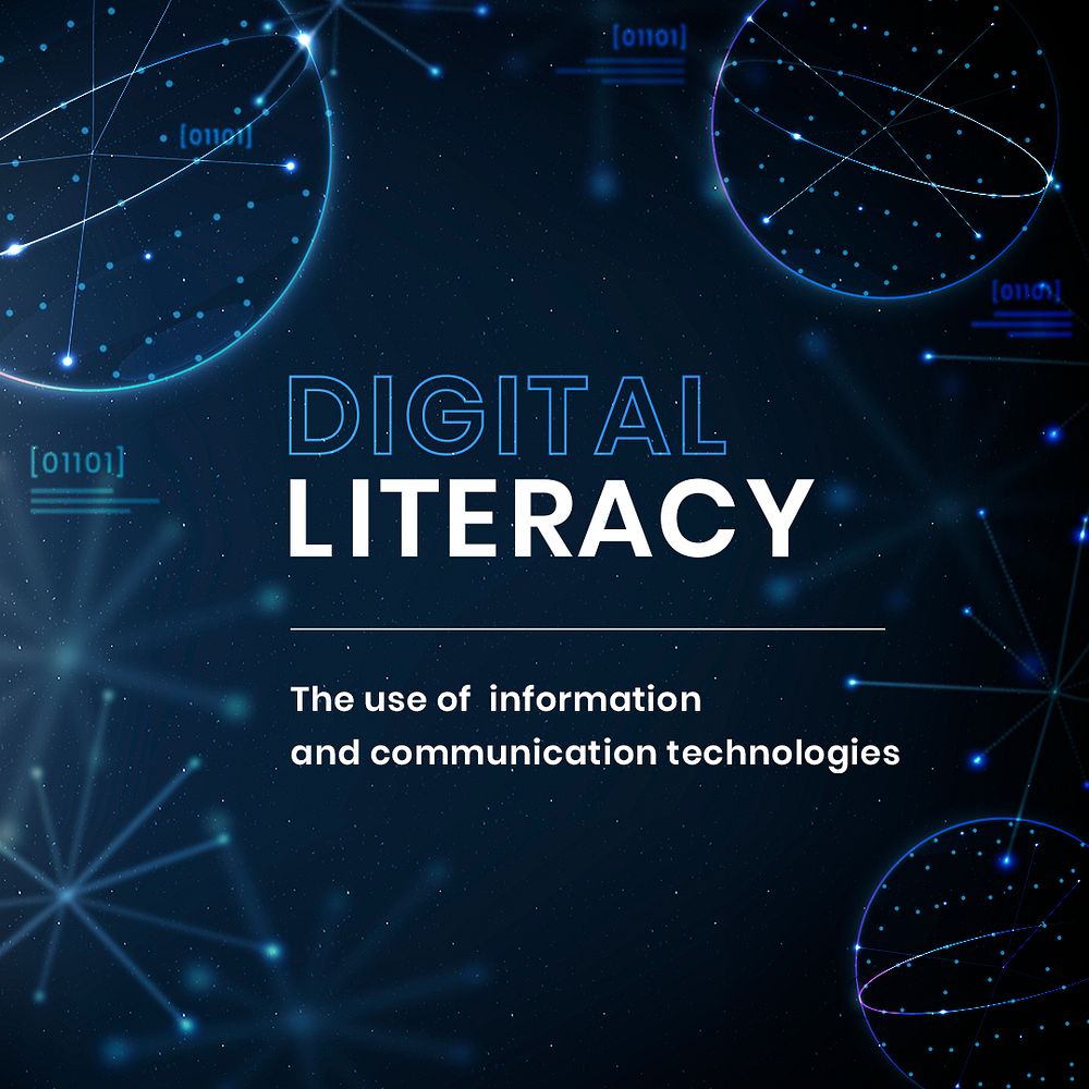 Digital literacy education template psd technology social media post