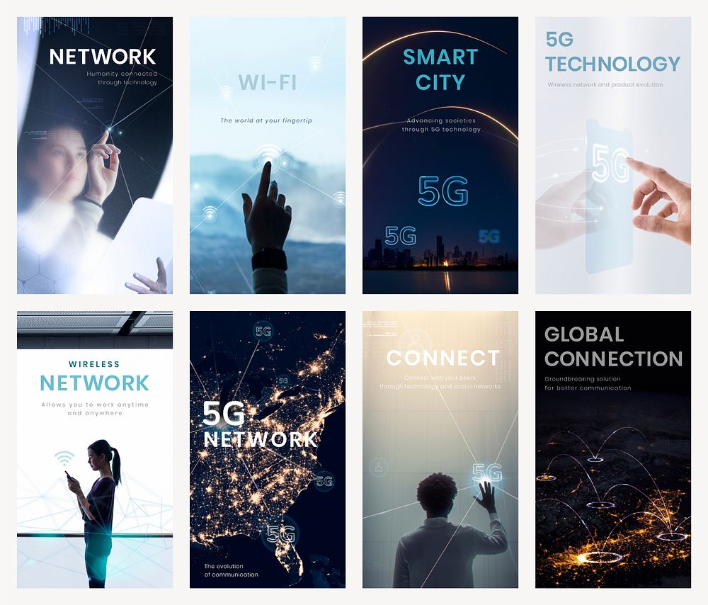 5g communication technology template psd futuristic ocial media story collection