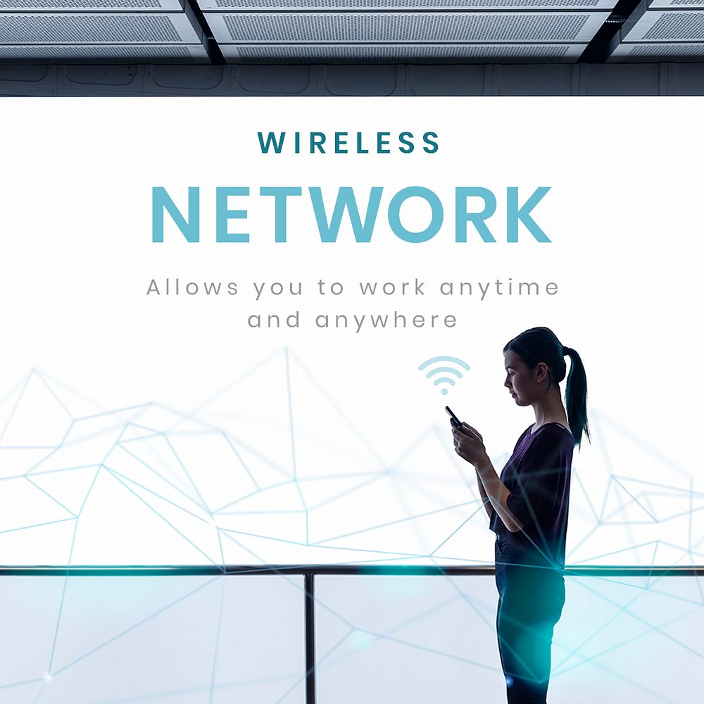 Wireless network technology template psd digital communication social media post