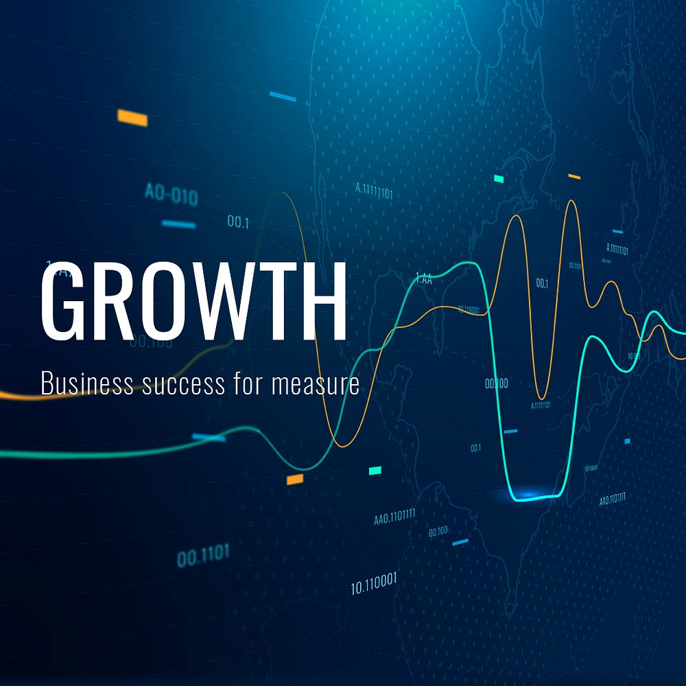Business growth technology template psd for social media post in dark blue tone