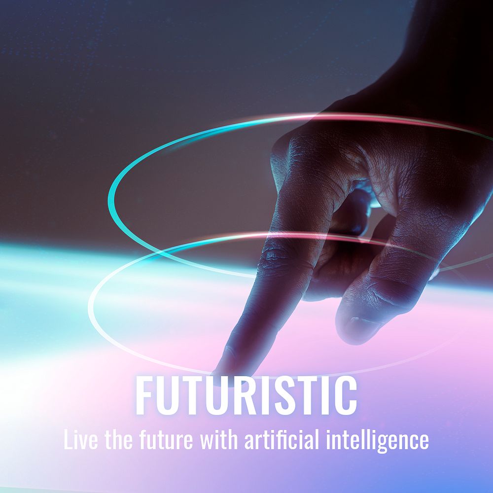 Futuristic AI technology template psd disruptive technology social media post