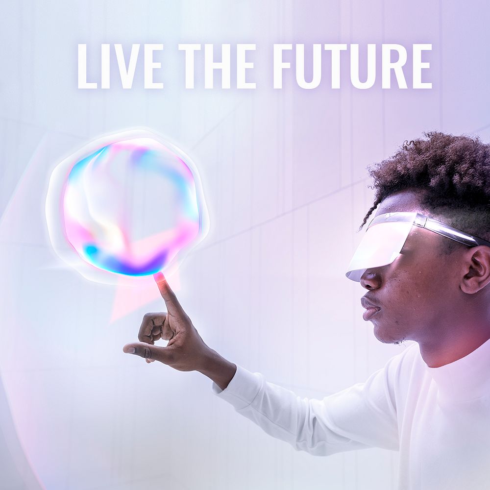 Live the future template psd Virtual assistant technology social media post
