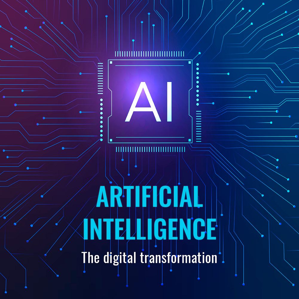 Futuristic AI technology template psd disruptive technology social media post
