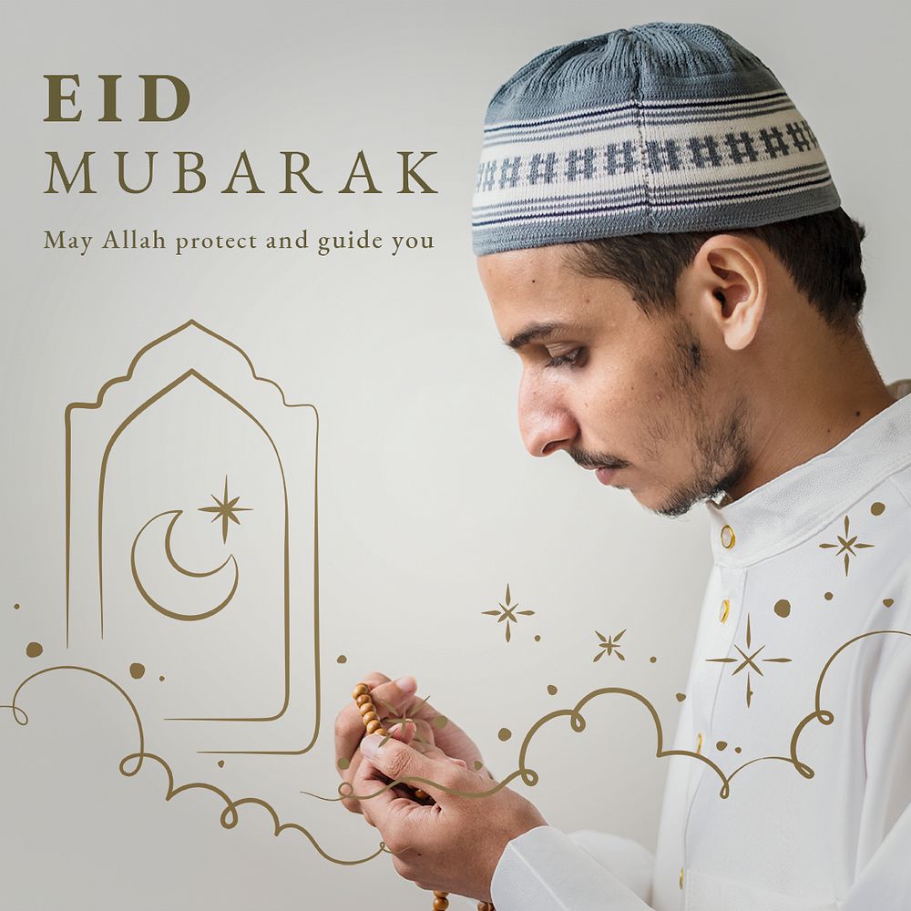 Eid Mubarak greeting template psd Ramadan social media post