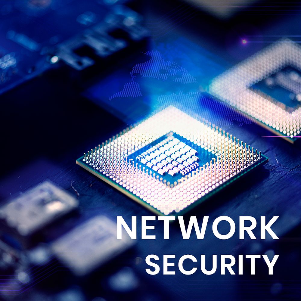 Network security banner template psd with computer chips background