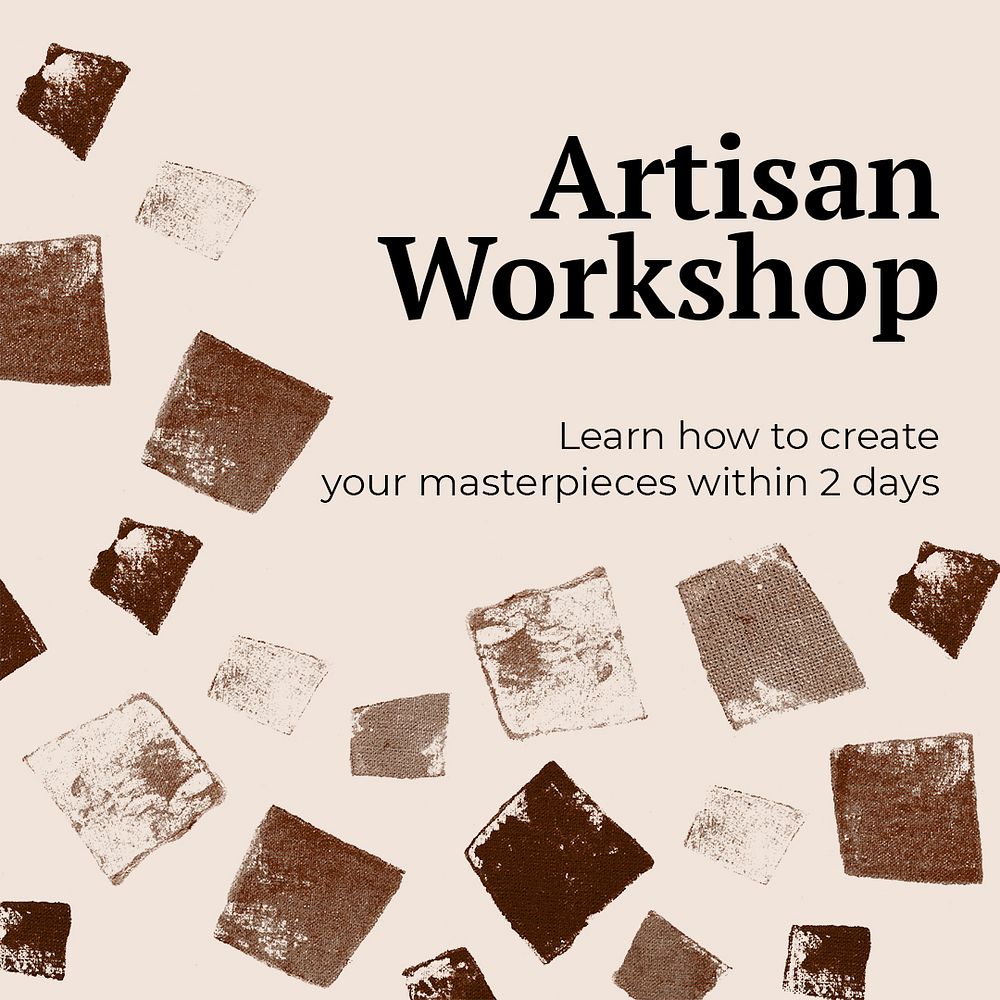 Artisan workshop banner template psd with brown paint stamp pattern