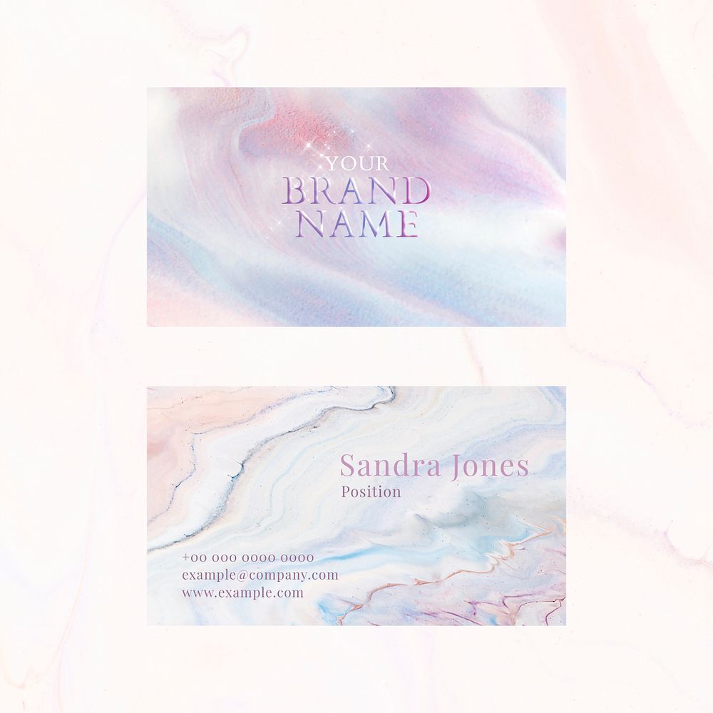 Marble business card template psd in colorful feminine style