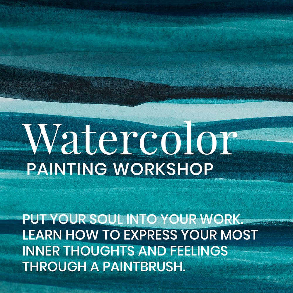 Art workshop watercolor template psd aesthetic social media ad