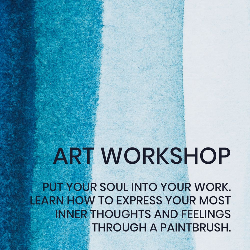 Art workshop watercolor template psd aesthetic social media ad