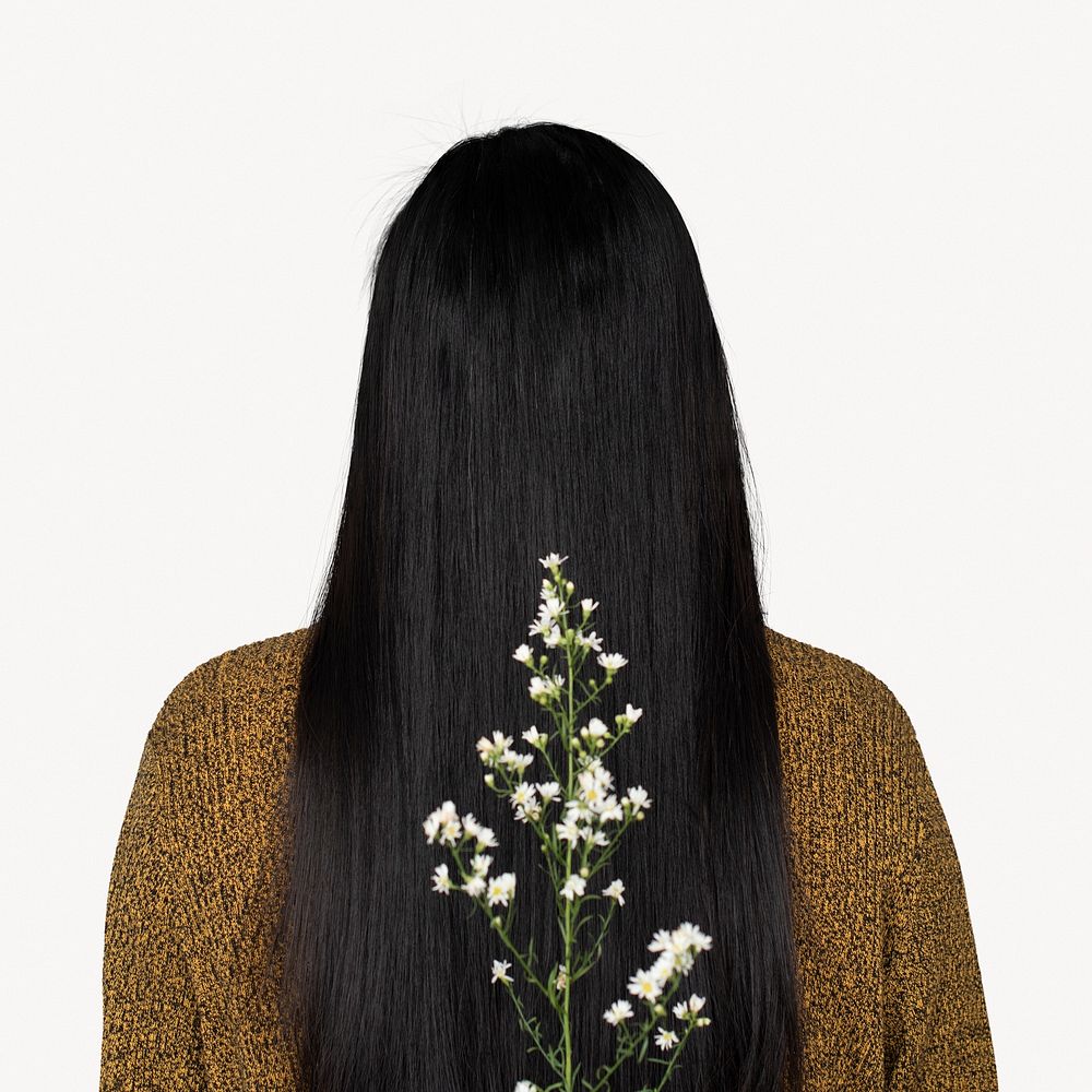 Asian woman holding flower branch, Spring aesthetic 